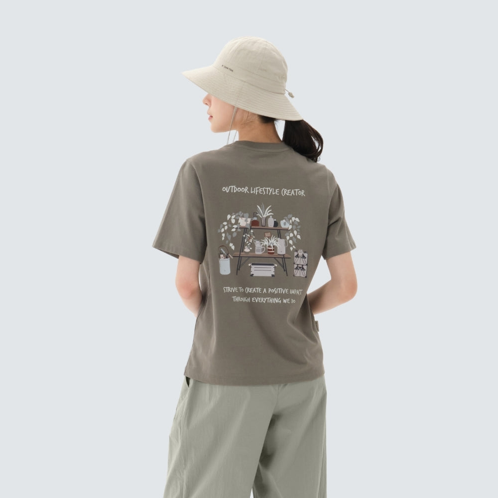 코튼 보타닉 그래픽 반팔 티셔츠 Khaki