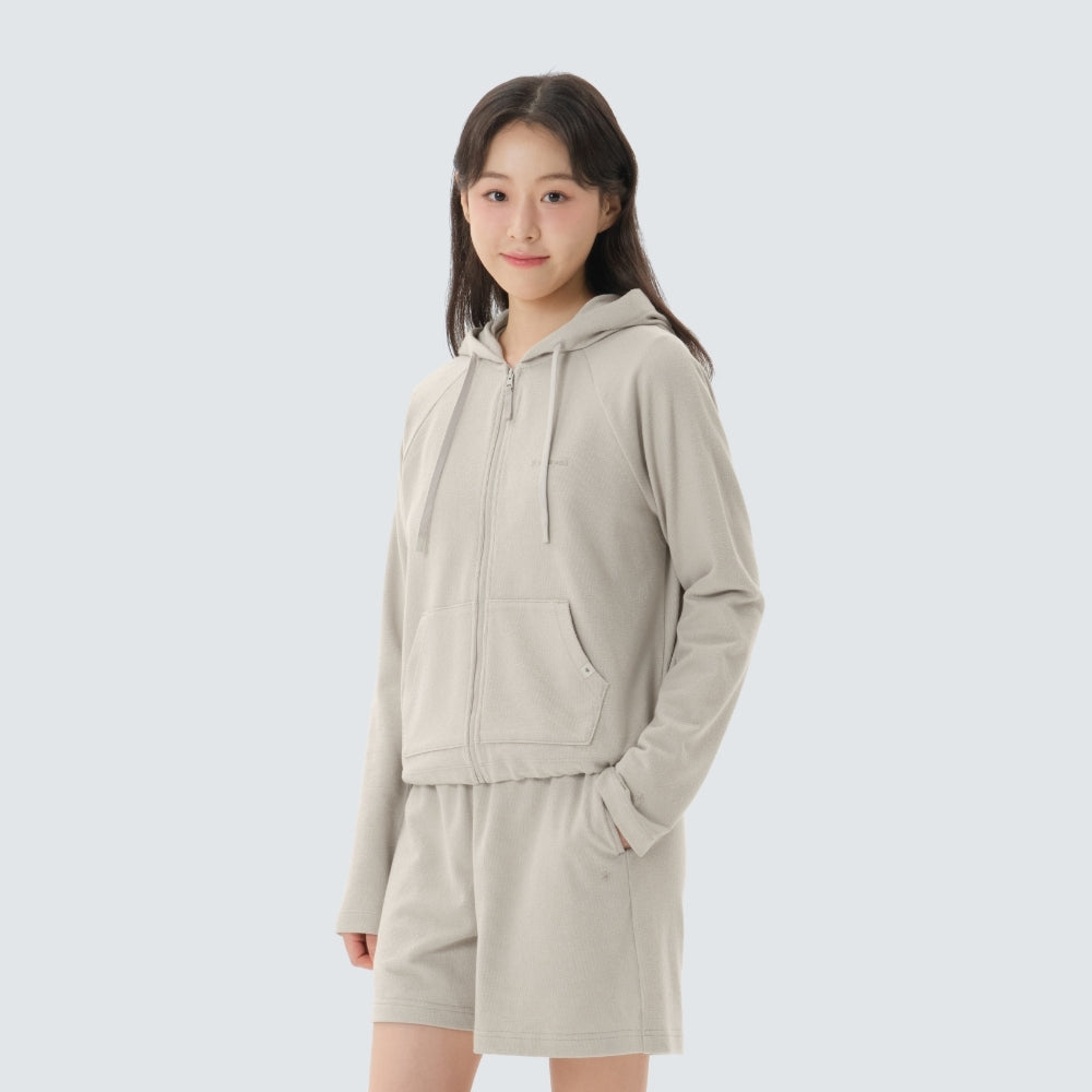 테리 여성 후드 집업 Light Beige