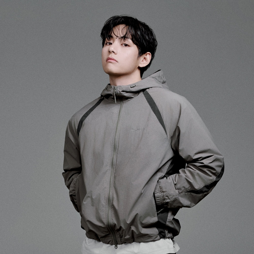 경량 타슬란 컬러블럭 후드 바람막이 Khaki