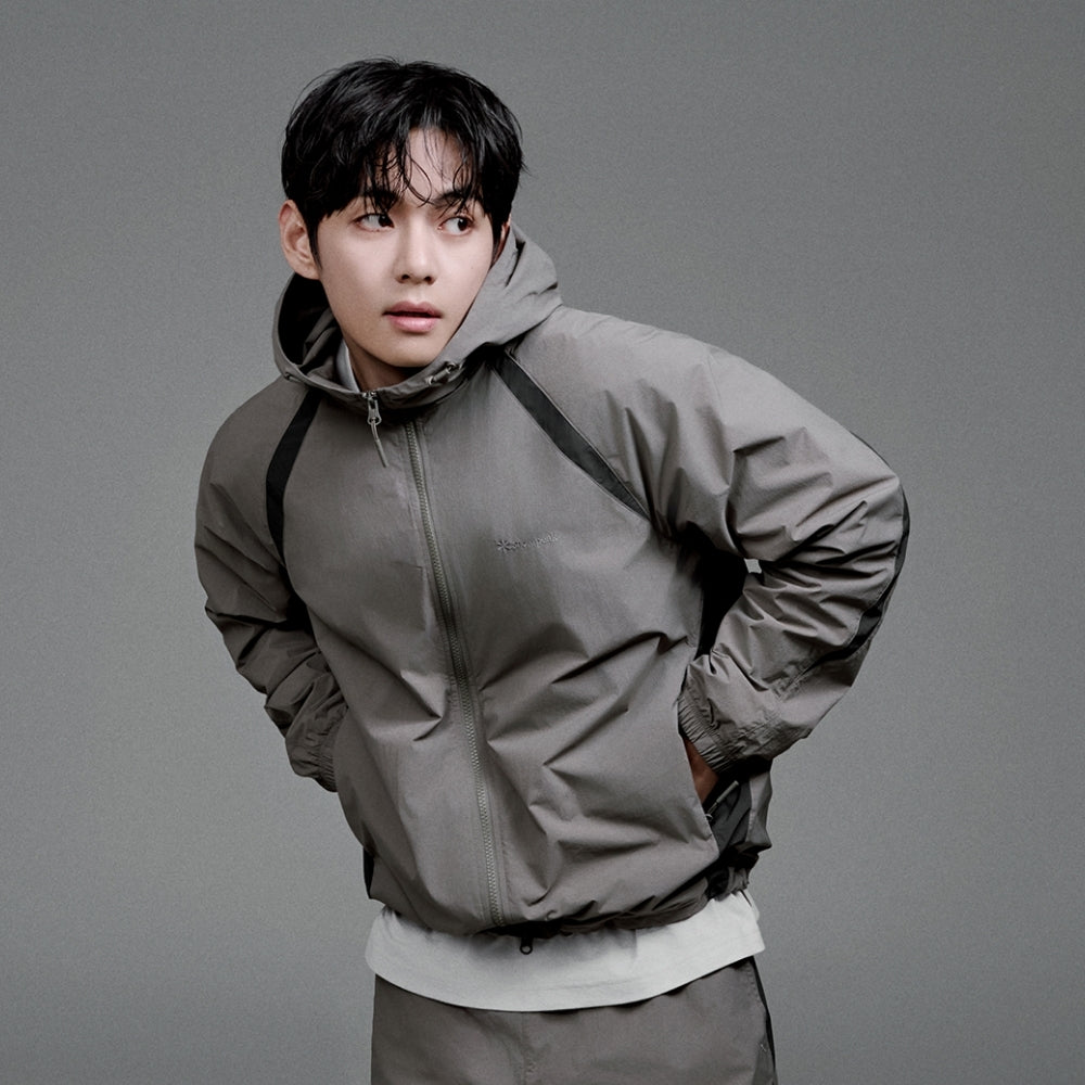 경량 타슬란 컬러블럭 후드 바람막이 Khaki