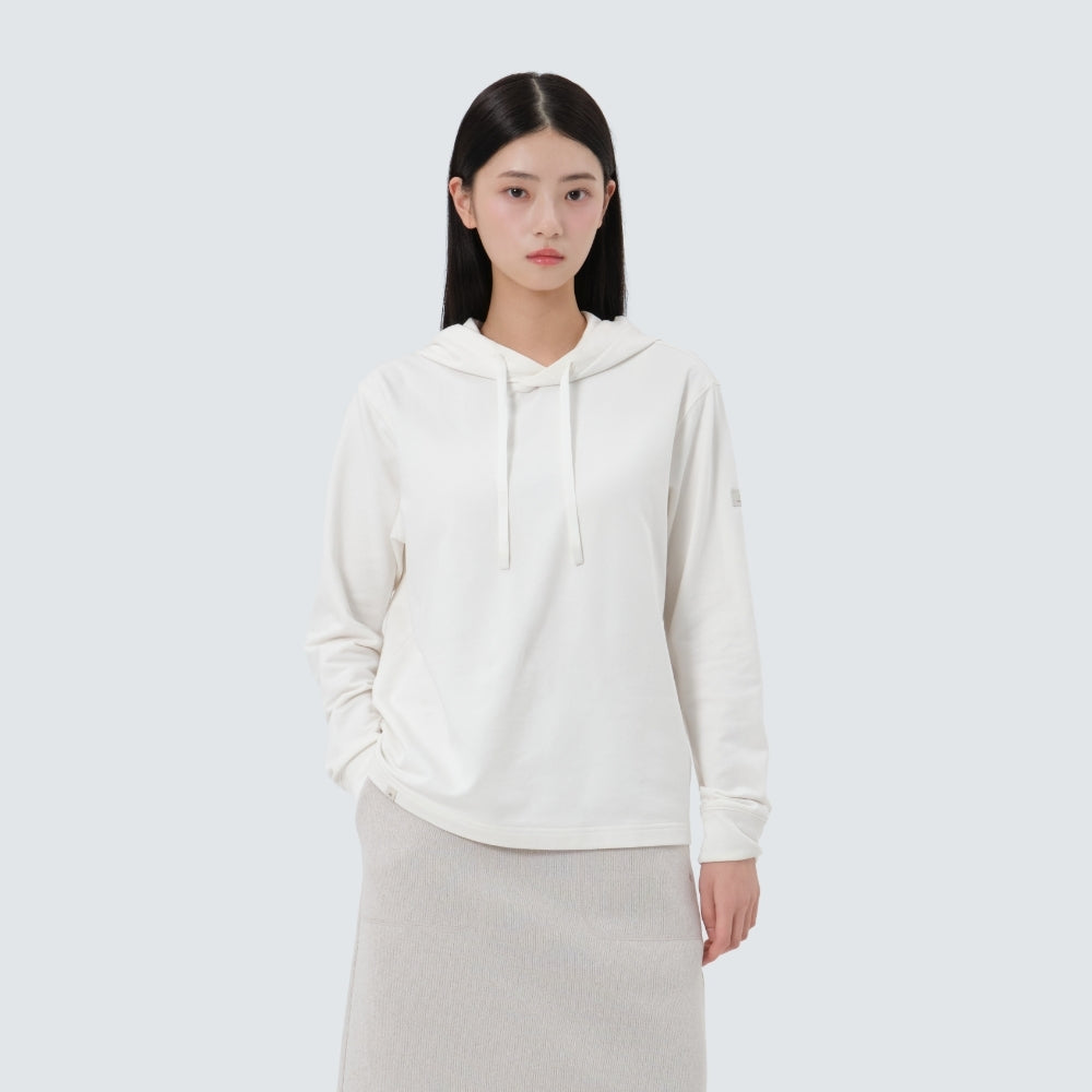 베이직 여성 세미크롭 후드 티셔츠 Cream