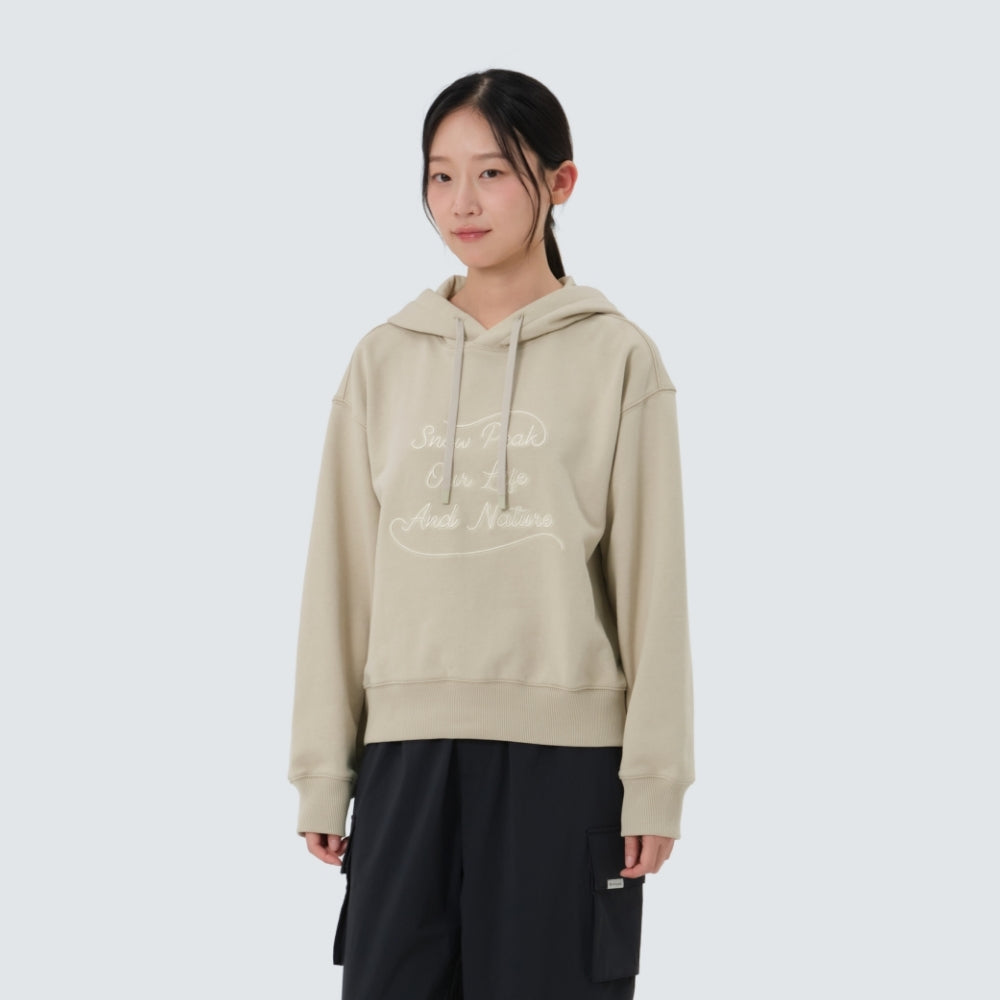 여성 레터링 세미크롭 후드 티셔츠 Beige