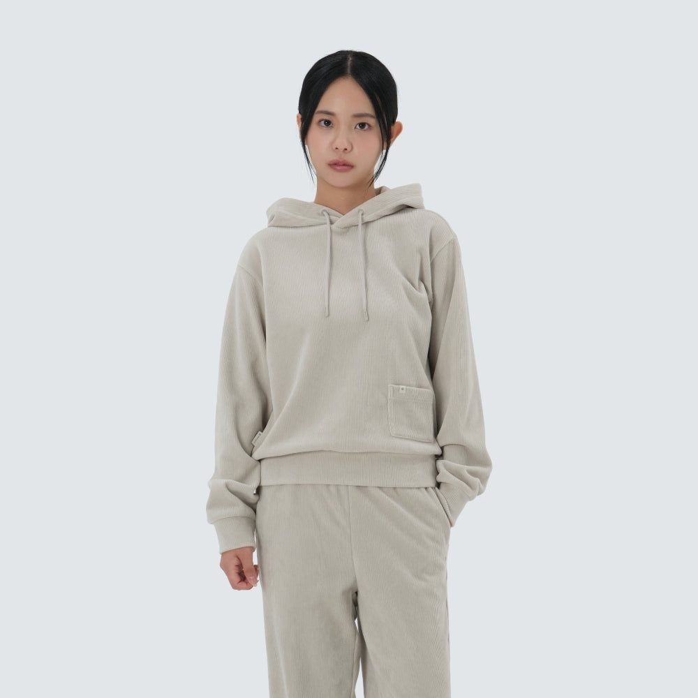 코듀로이 여성 후드 티셔츠 Light Beige