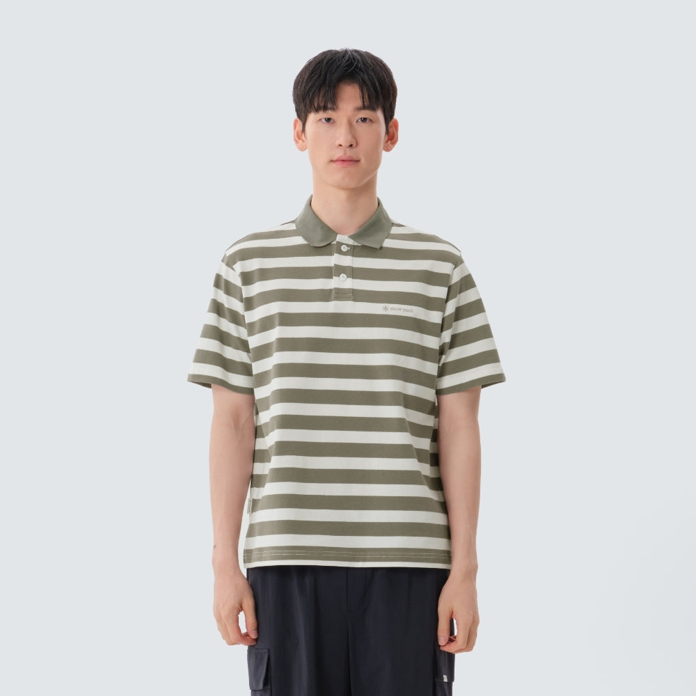 코튼 스트라이프 폴로 티셔츠 Vintage Khaki