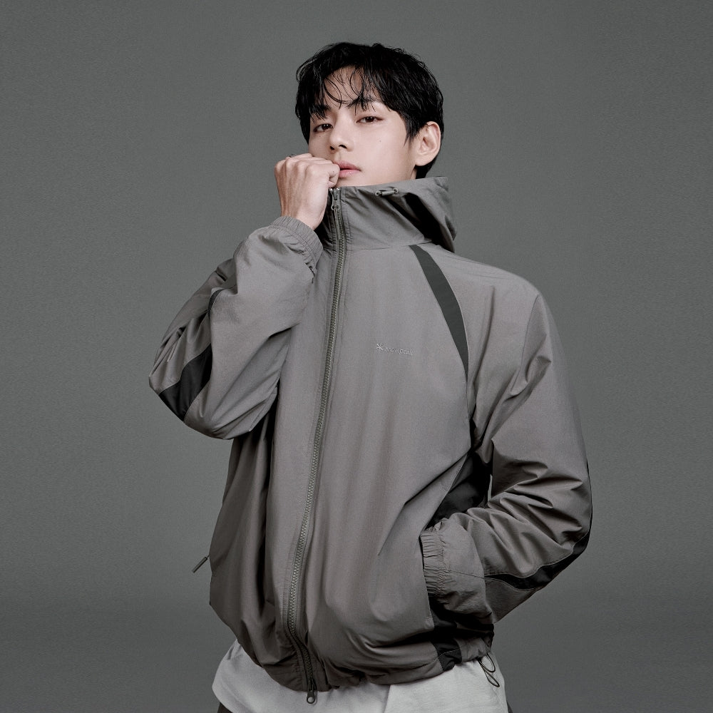 경량 타슬란 컬러블럭 후드 바람막이 Khaki