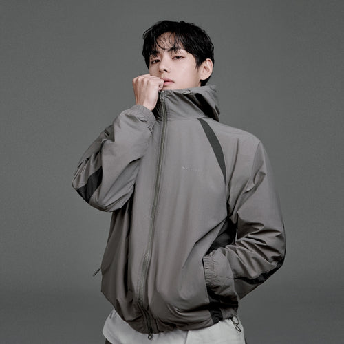 경량 타슬란 컬러블럭 후드 바람막이 Khaki