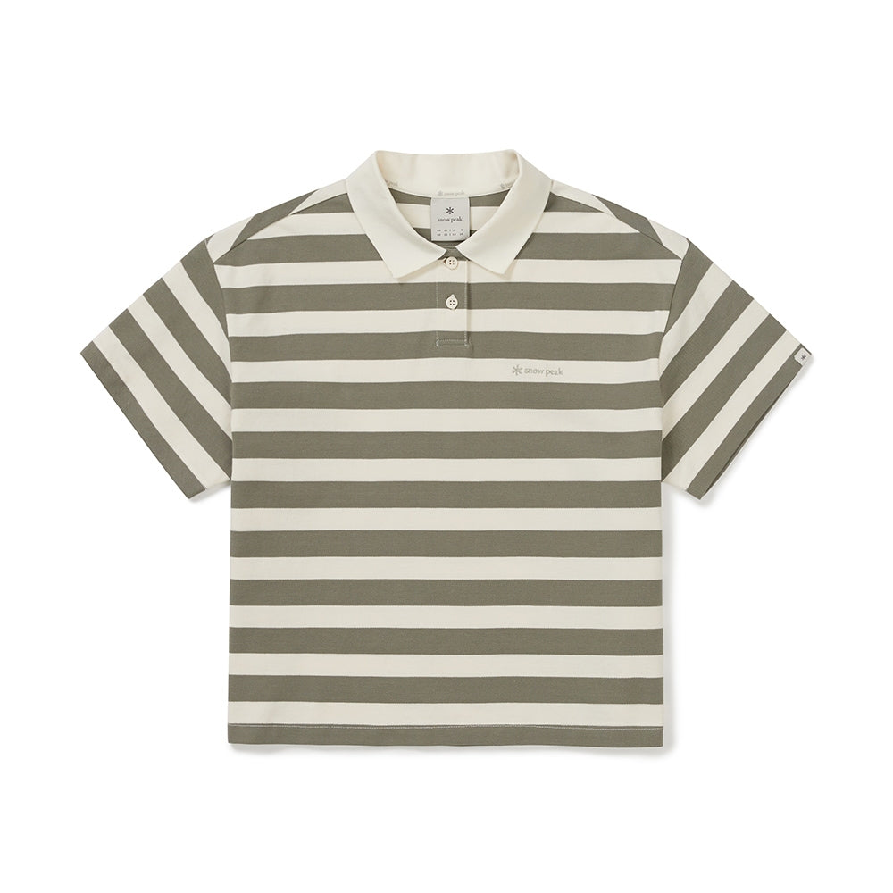 코튼 여성 스트라이프 폴로 티셔츠 Vintage Khaki