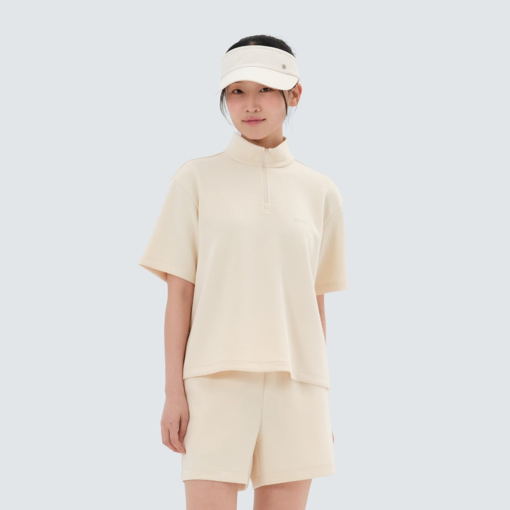 실키 여성 반집업 반팔 티셔츠 Pastel Yellow