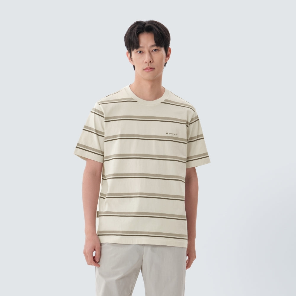 코튼 스트라이프 반팔 티셔츠 Brown