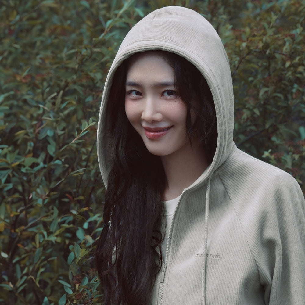 코듀로이 여성 세미크롭 후드 집업 Light Beige