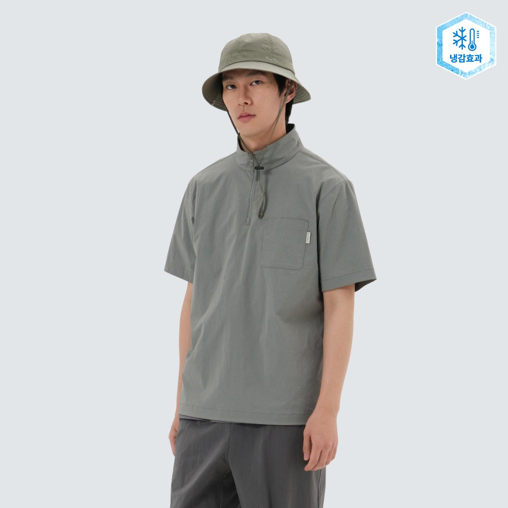 냉감 루트 반집업 반팔 티셔츠 Light Khaki
