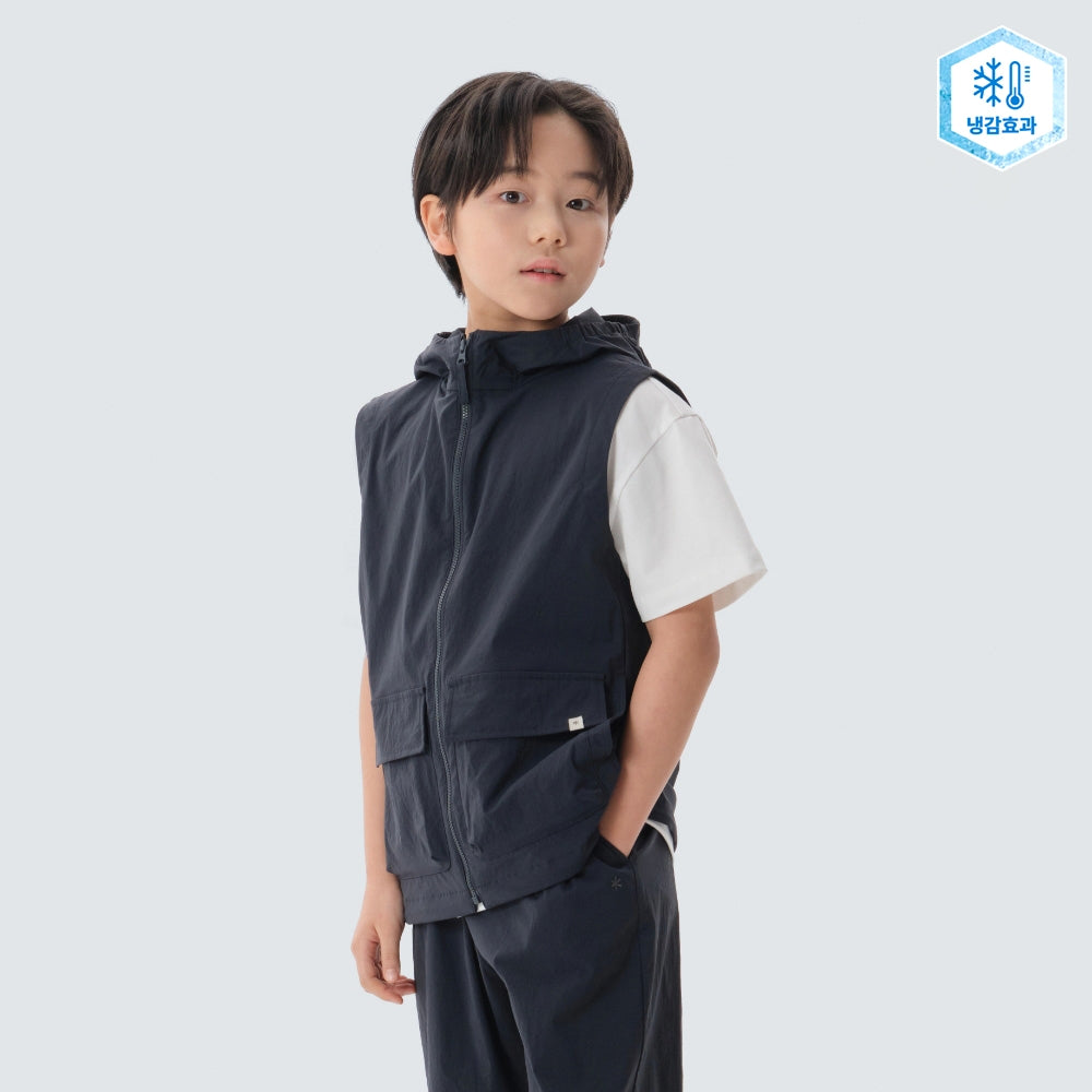 키즈 냉감 루트 후드 베스트 Navy