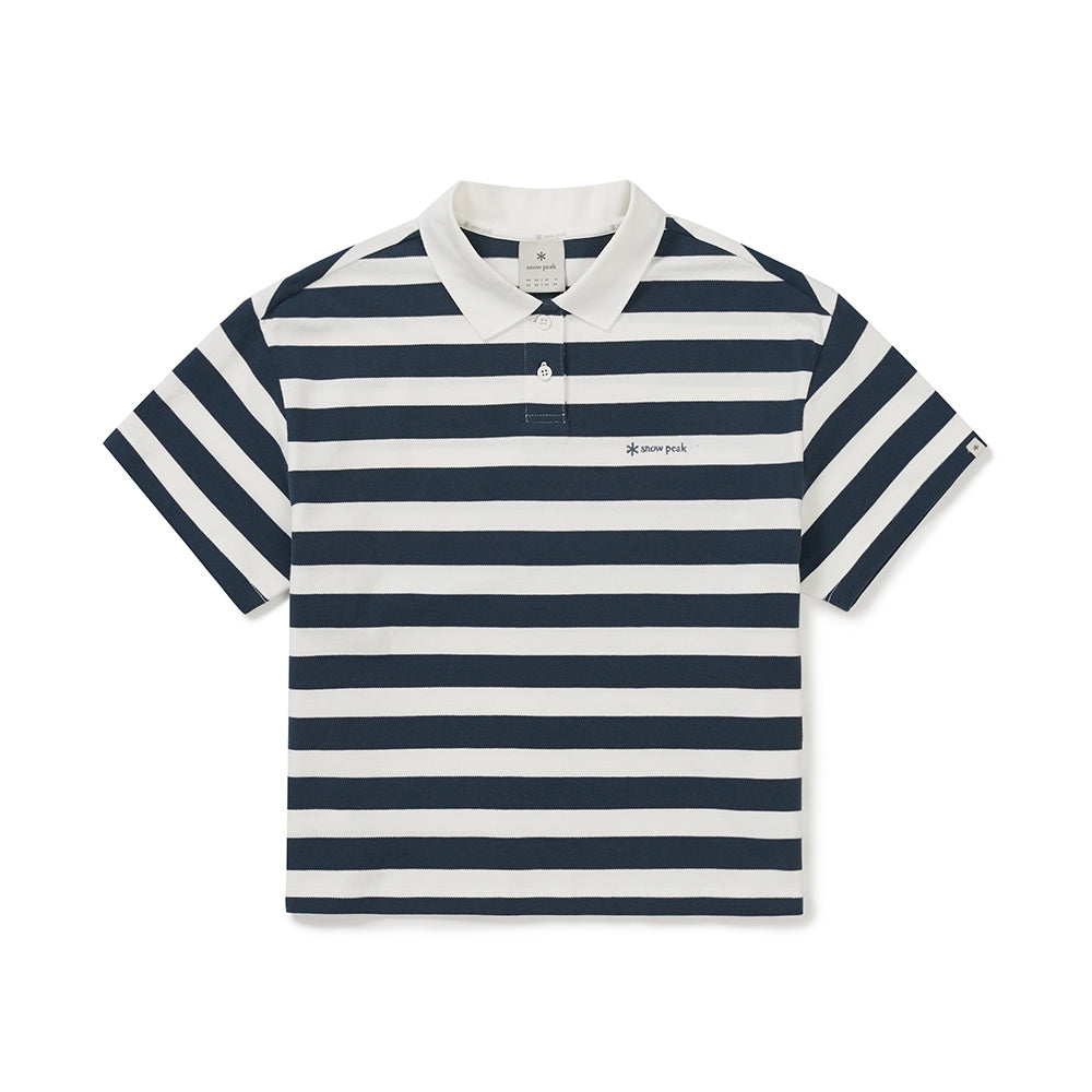 코튼 여성 스트라이프 폴로 티셔츠 Vintage Navy