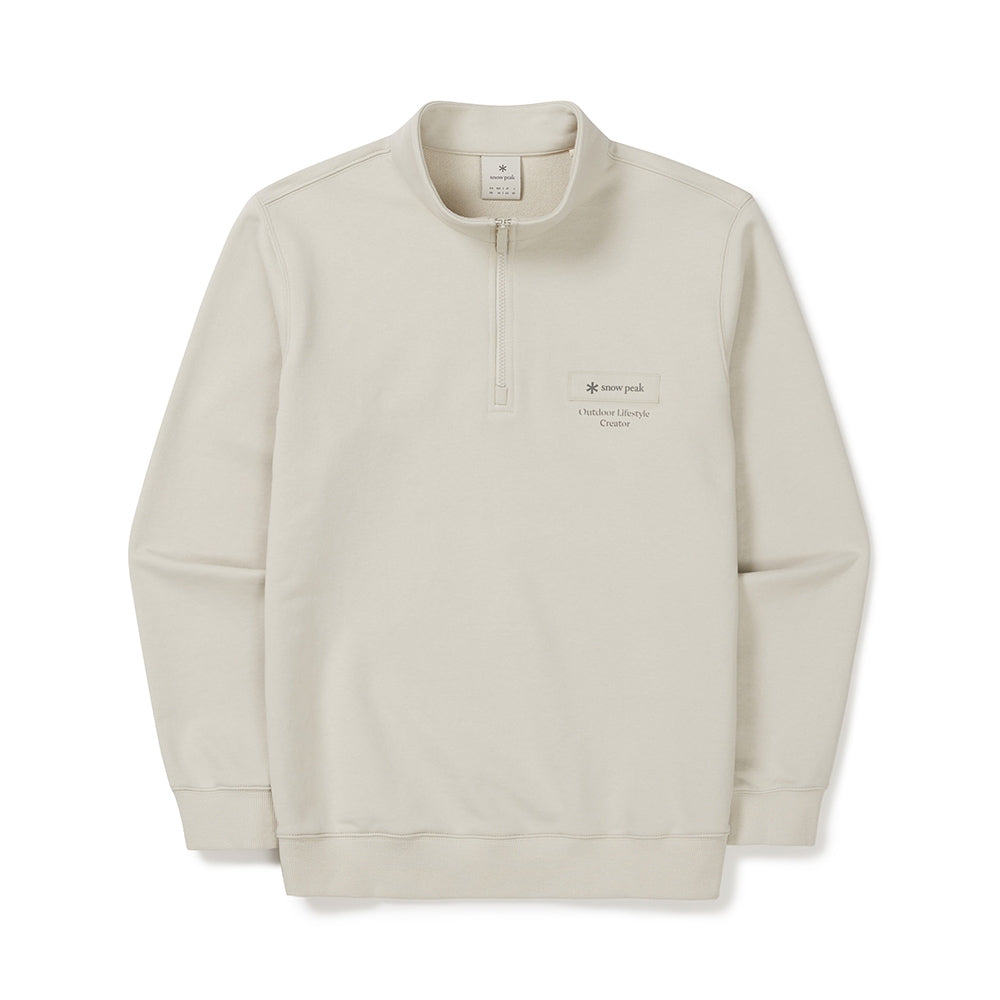 랜드 우븐 패치 반집업 맨투맨 Light Beige