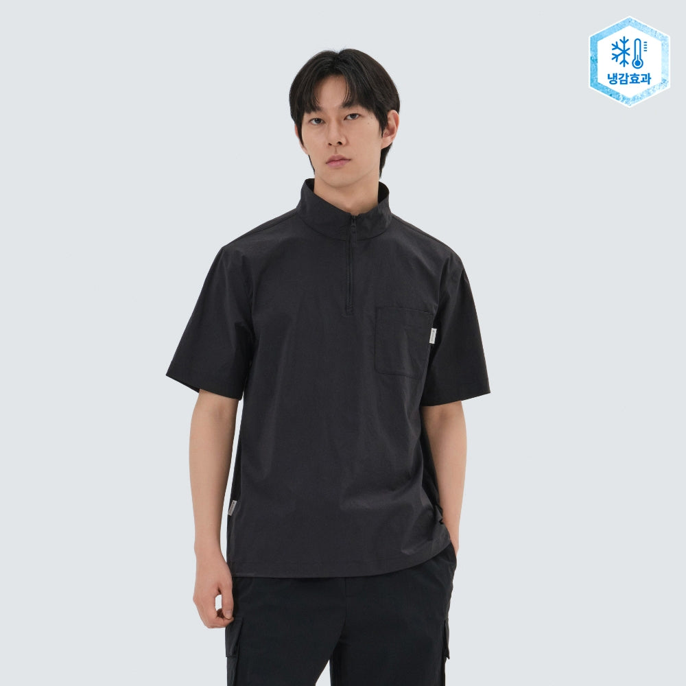 냉감 루트 반집업 반팔 티셔츠 Dark Charcoal