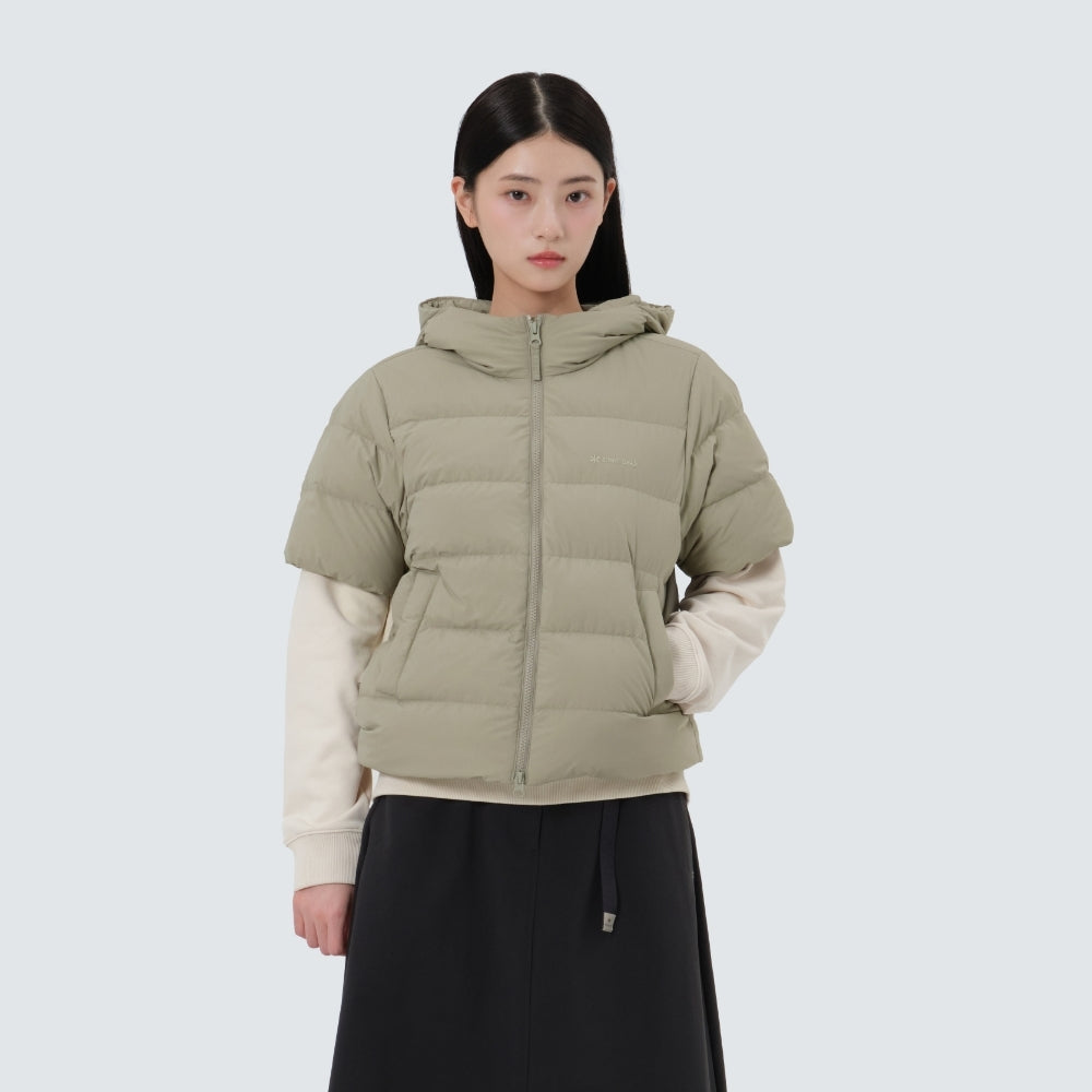 랜드에어 여성 반팔 후드 경량 다운 자켓 Teal Khaki