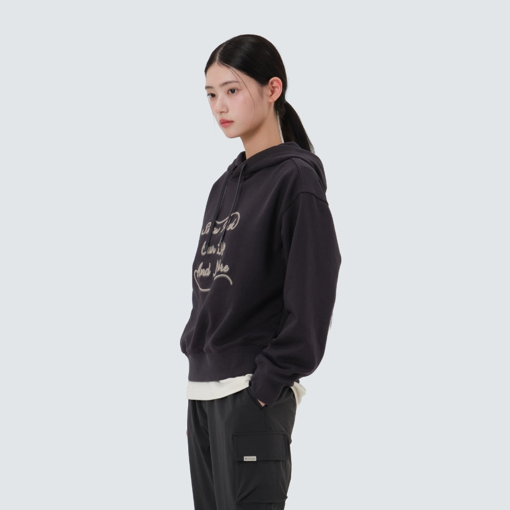 여성 레터링 세미크롭 후드 티셔츠 Dark Charcoal
