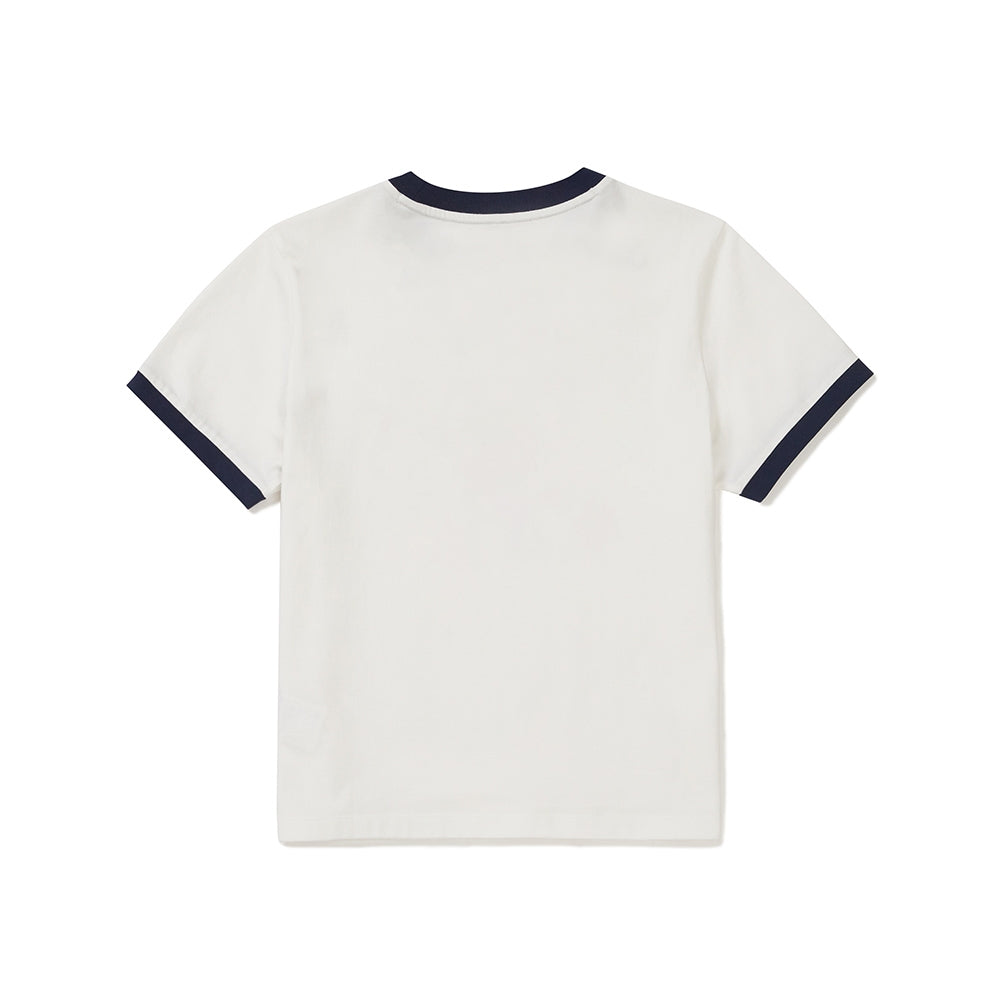 코튼 여성 링거 반팔 티셔츠 Off White