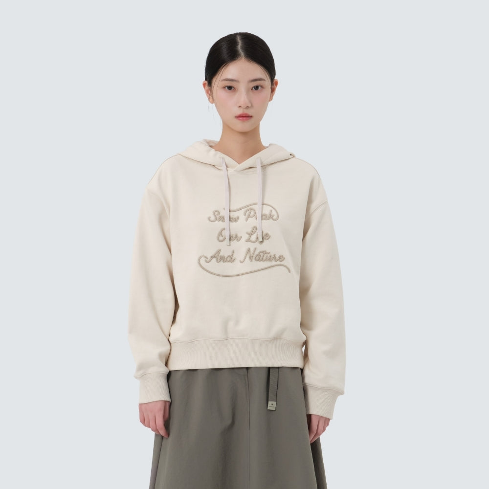 여성 레터링 세미크롭 후드 티셔츠 Sand Beige