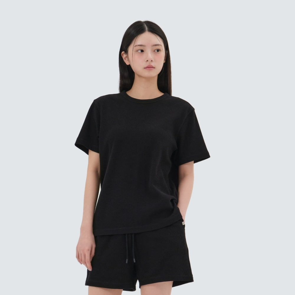 와플 여성 반팔 티셔츠 Black