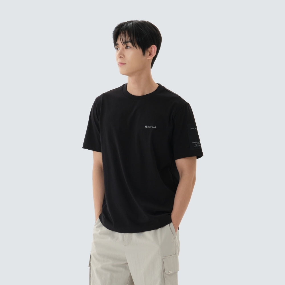 에어로쿨 소매 우븐 패치 반팔 티셔츠 Black