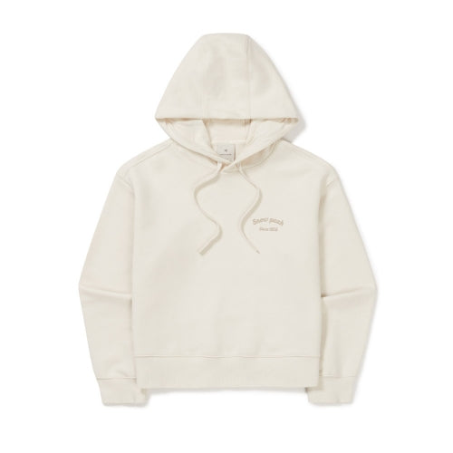 여성 레터링 세미 크롭 후드 티셔츠 Cream
