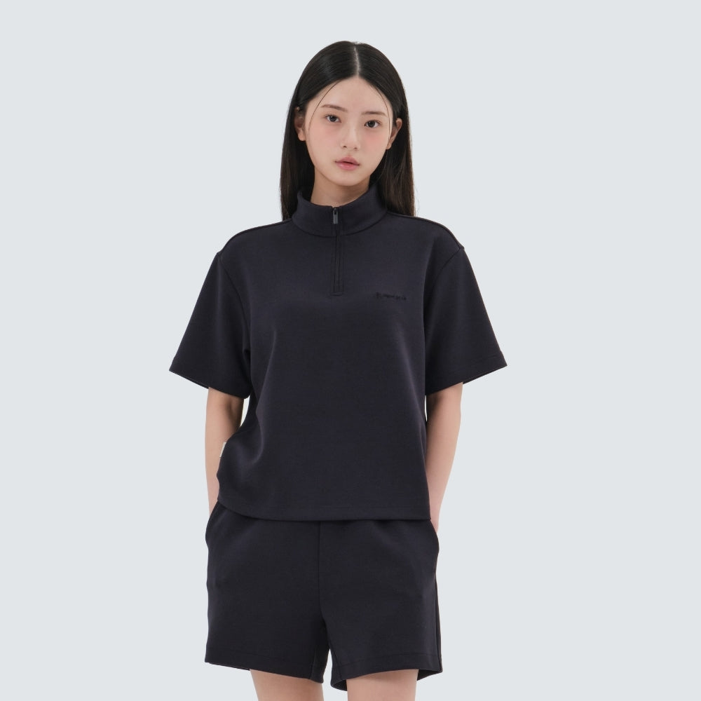 실키 여성 반집업 반팔 티셔츠 Dark Navy