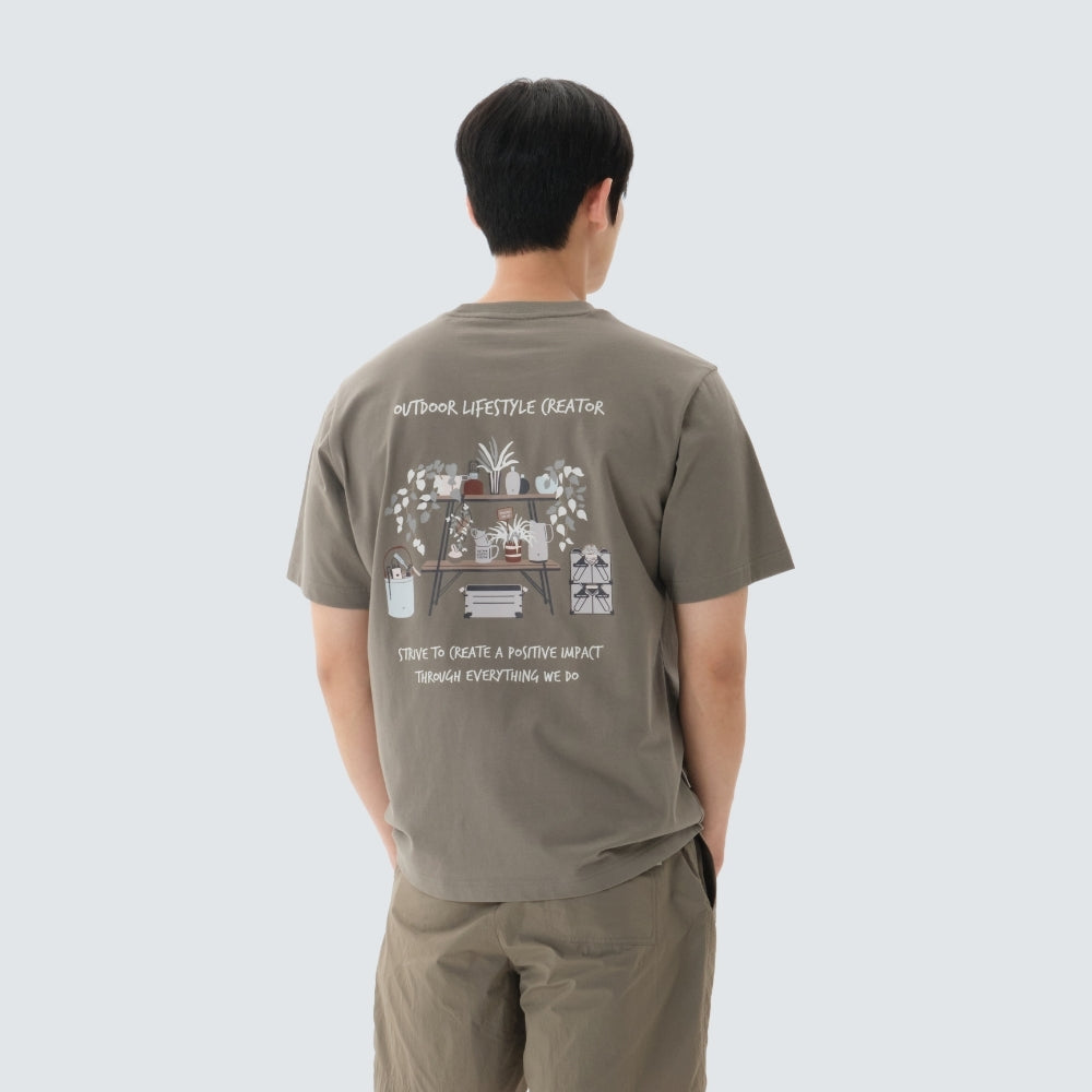코튼 보타닉 그래픽 반팔 티셔츠 Khaki