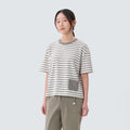 코튼 여성 스트라이프 세미크롭 반팔 티셔츠 Light Khaki