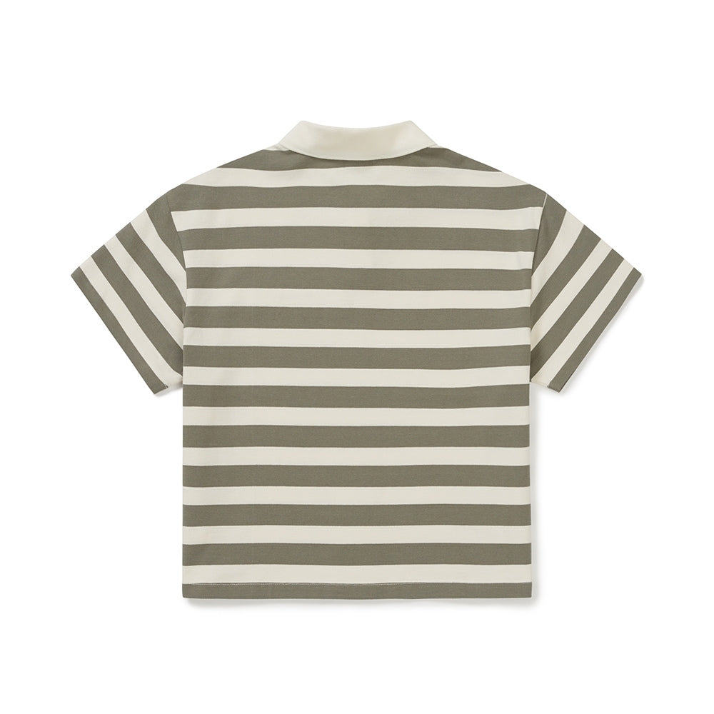 코튼 여성 스트라이프 폴로 티셔츠 Vintage Khaki