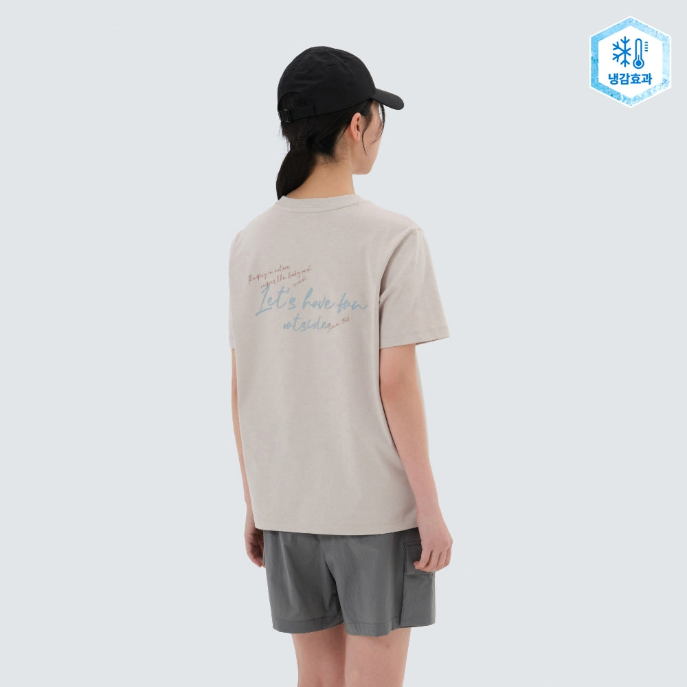 아스킨 여성 레터링 반팔 티셔츠 Sand Beige