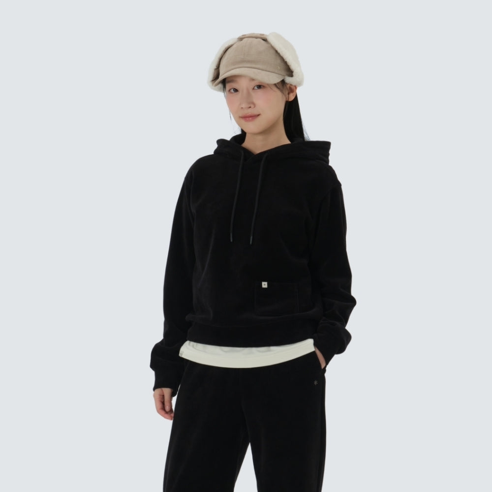 코듀로이 여성 후드 티셔츠 Black