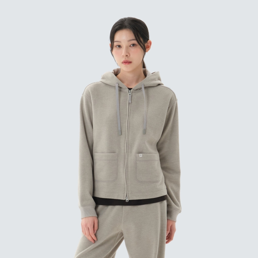 니트 여성 후드 집업 Light Khaki