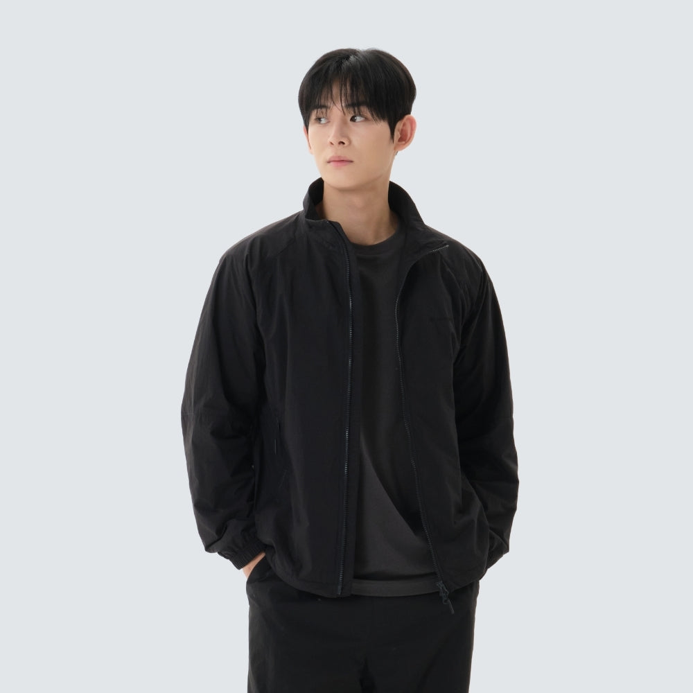 경량 타슬란 컬러블럭 스탠드넥 바람막이 Black