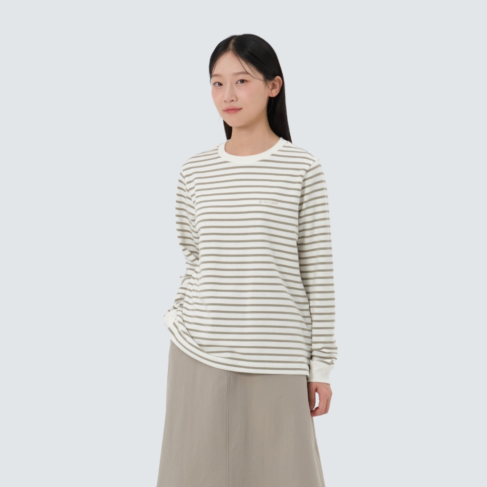 여성 스트라이프 긴팔 티셔츠 Olive