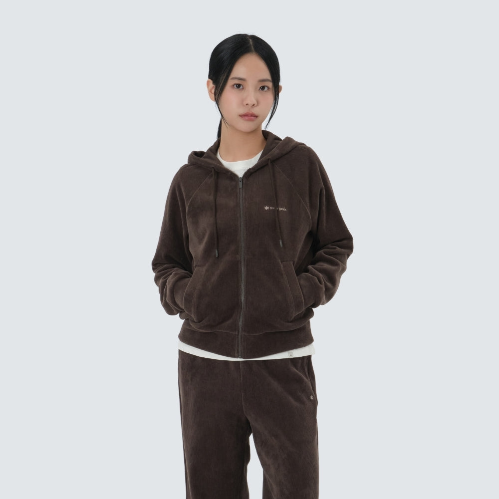 코듀로이 여성 세미크롭 후드 집업 Choco Brown