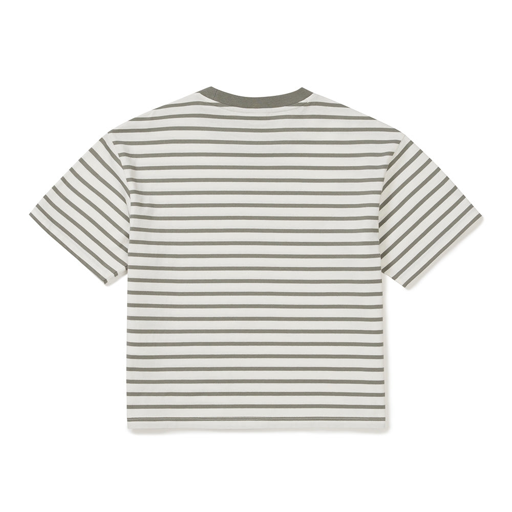 코튼 여성 스트라이프 세미크롭 반팔 티셔츠 Light Khaki