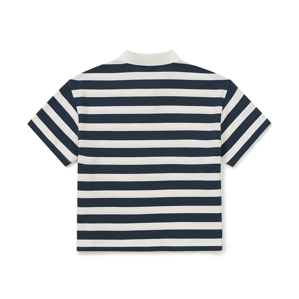 코튼 여성 스트라이프 폴로 티셔츠 Vintage Navy
